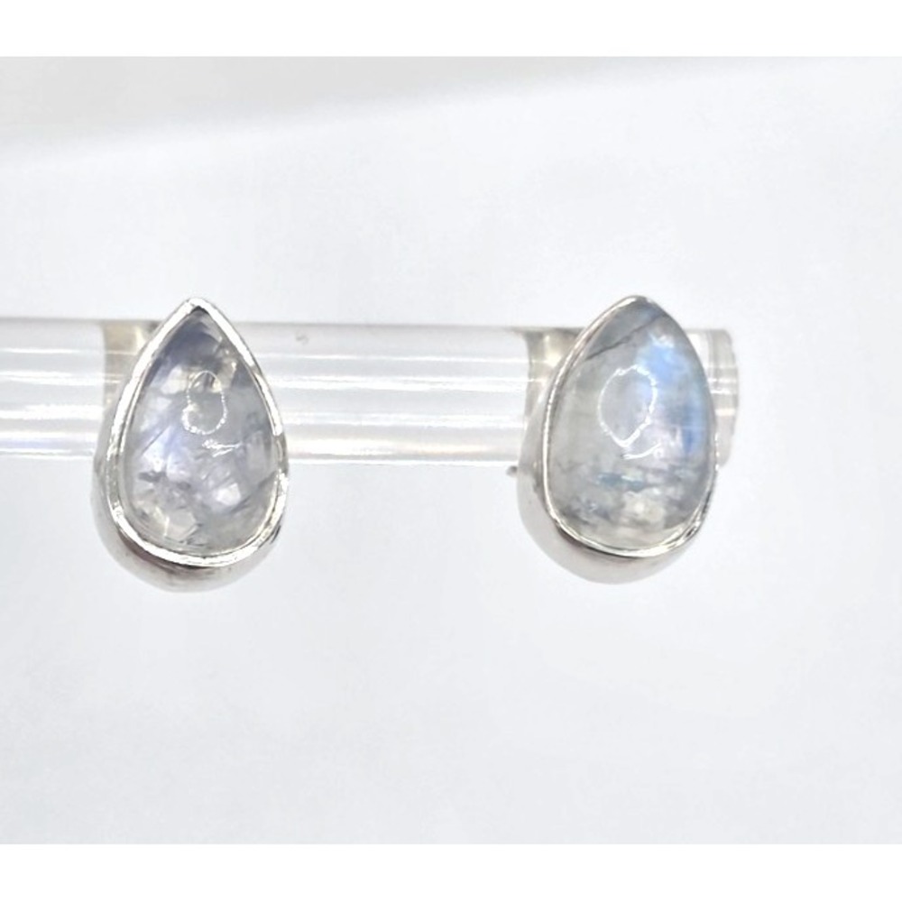 Moonstone Stud Earrings Sterling Silver 925 Pear Shaped Handmade 9.8 mm x 6.8 mm